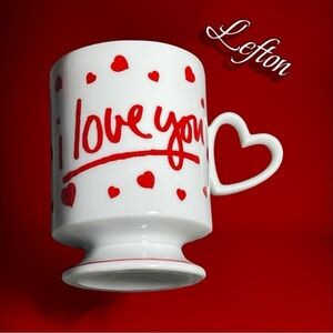 Lefton Footed Teacup with Hearts & I love You White with Red 8 oz